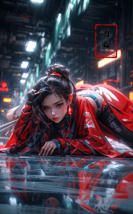 606247209521968572-1060742472-CG masterpiece, 3D Chinese girl, angelic face, techno-cool style, dressed in cyberpunk mixed with Chinese style clothing, crouch.jpg